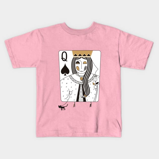 Queen of Spades playing card. Black ledy .Valentines day Kids T-Shirt by Go go